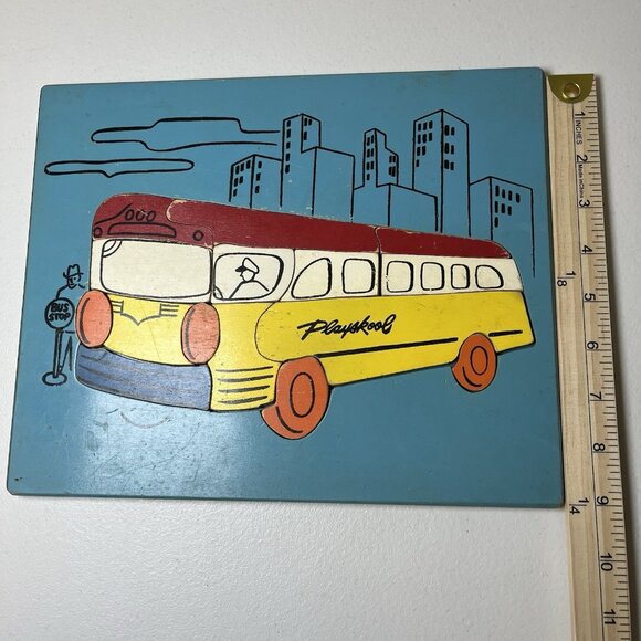 Lot‎ of 2 Vintage Playskool Wood Puzzles Disney Mickey Mouse & Bus - Picture 8 of 9